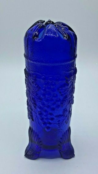 Mosser Northwood Cobalt Blue Grape Cable Pattern Hatpin Holder Vase