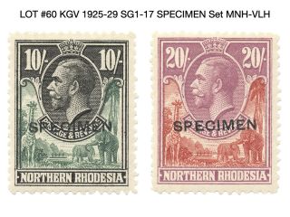 Northern Rhodesia 1925 - 29 Kgv Sg1 - 17 Specimen Set Mnh - Vlh - Giraffe & Elephant