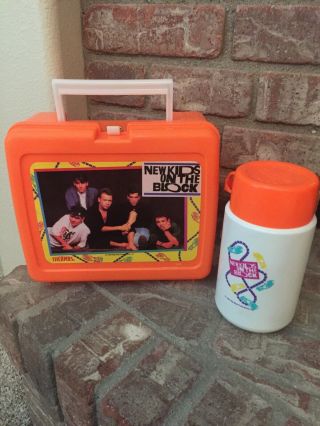 Kids On The Block Orange Lunchbox & Thermos Lunch Box Nkotb 1990 Vintage Vtg