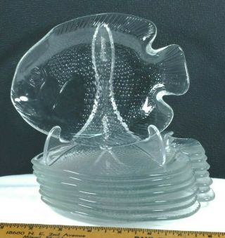 Arcoroc France Clear Glass Small Fish Shape Bread Appetizer Snack Plates X 4