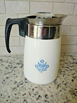 Vintage Corning Ware Stove Top Coffee Pot 6 - Cup Percolator Blue Cornflower
