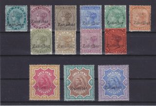 Zanzibar 1895,  Qv,  Sg 3/21,  13 Stamps,  Varieties Mlh (3a)