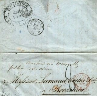 Mauritius Packet Letter Oval 1857 Cover Overland Via France & Aden Steamer M211a
