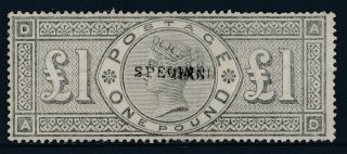 1884 Gb Qv £1 Brown - Lilac Type 9 Specimen Overprint Sg185s
