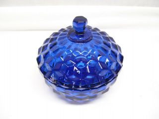 Vintage Fostoria American Cobalt Blue Glass Candy Dish Bowl With Lid Depression