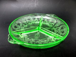 Indiana Glass Horseshoe Green Depression Uranium Glass Divided Serving Dish 30 
