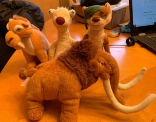 (4) Vintage Ice Age Plush Tush Tags Only Buck,  Diego,  Sid & Manny Rare
