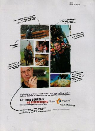 2007 Anthony Bourdain " No Reservations " Travel Channel Tv Show Vintage Print Ad