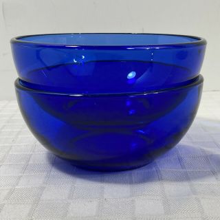 Set Of 2 Vintage Mexico Cobalt Blue Glass Deep Cereal Bowls 2 3/4” H X 6”