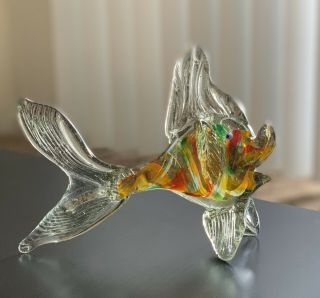 Murano Italy Hand Blown Art Glass Fish Sculpture Vibrant Multi - Color Large