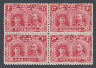 Rhodesia Double Head 102 Perf 14 Hinged Og No Faults Extra Fine Block Of 4