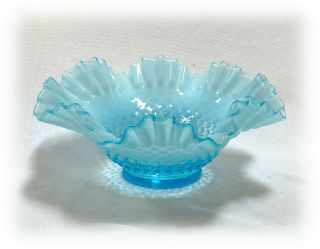 Vintage Fenton Hobnail Opalescent Blue Glass Large 10 " Ruffled Rim Bowl