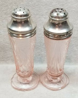 Pink Royal Lace Depression Glass Salt And Pepper Shakers.
