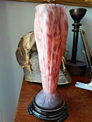 Rare French Signed Vase,  On Glass And Silver Overlay Base