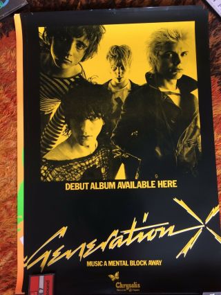 Generation X Album Promo Debut 1978 Punk Poster Artwork 33x23.  5 Billy Idol 1977