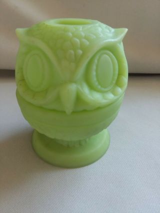 Fenton Green Owl Fairy Lamp Satin Glass Tea Light