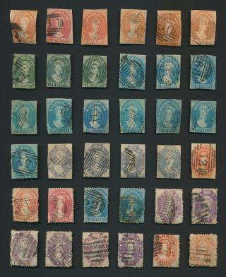 Tasmania Stamps 1857 - 1864 Qv Chalon Heads Imperfs Sg 25/49 Wmk 4 & Perfs To 1/ -