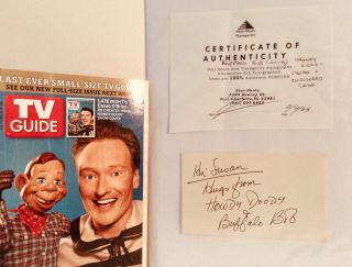 Buffalo Bob Signed Index Card Plus 2005 Tv Guide Tribute To “howdy Doody Time”