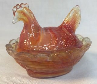 Boyd Art Glass Early Covered Rooster/chick Salt Thanksgiving 72 Made 11 - 25 - 1985