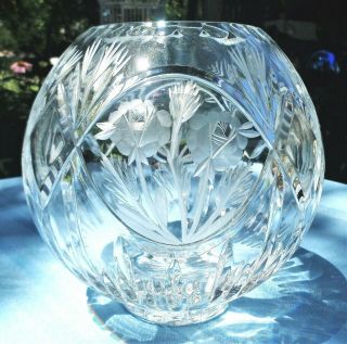 Crystal Cut Glass Rose Bowl Vase Large 7 " Tall Flower Motif