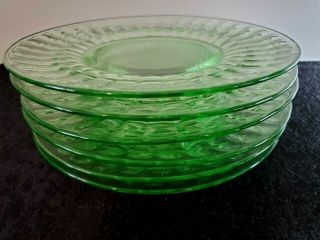6 - Vintage Anchor Hocking Block Optic 8 " Luncheon Plates Green Depression Glass