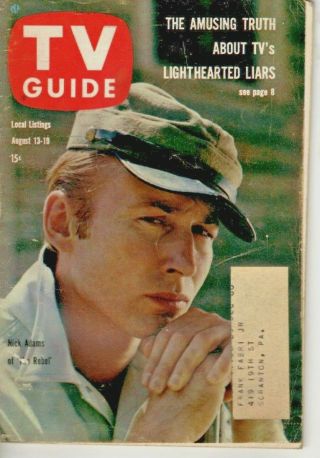 Vintage - Tv Guide Aug 13th 1960 - Nick Adams - The Rebel - Very Good