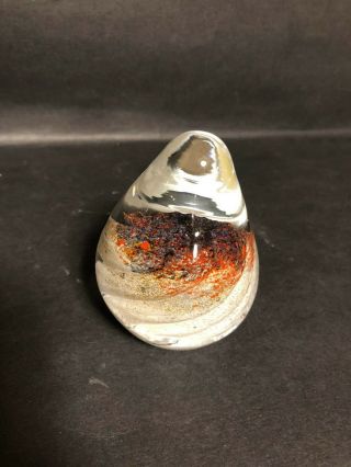 Vintage Ekenas Sweden Studio Art Glass Paperweight Egg Shaped Magma Rock Colors