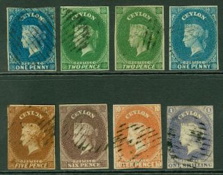 Early Ceylon 1857 - 59 Imperf Issues.  Sg 2,  2a,  3,  3a,  5,  6,  9 &10.  Very Fine.