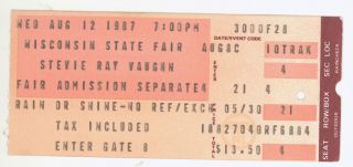 Rare Stevie Ray Vaughn 8/12/87 West Allis Wisconsin State Fair Ticket Stub Srv