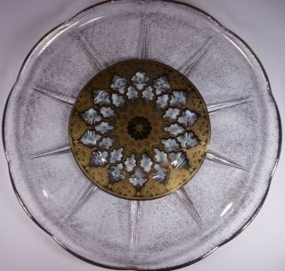 Vtg Culver Seville Turquoise Gold Glass Serving Tray Platter Cake Plate Mcm