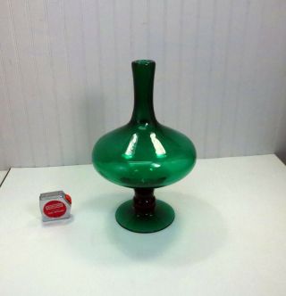 Vintage Mid Century Modern Blenko W.  Husted Glass 6212 Green Footed Decanter