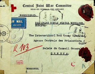India 1944 Red Cross Censor Cover To War Prisoners Agency Switzerland