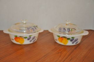 2 Vtg Fire King Gay Fad Covered Casserole 1 Pt W/ Painted Lid