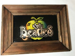 Rare The Beatles Mirror Foil Art Vintage Wooden Frame Apple.