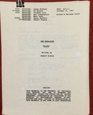 The Equalizer Tv Show Draft Script “elise” By Robert Eisele