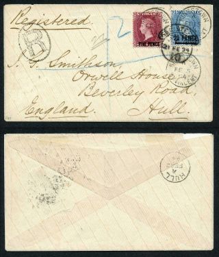 St Vincent Sg60 5d On 6d And Sg55a 2 1/2d On 1d Registered Cover To England