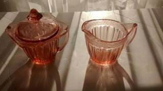 Vintage Pink Adam Depression Glass Sugar And Creamer