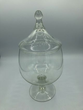 Clear Footed Glass Apothecary Jar Circus Tent Lid 11 " Tall