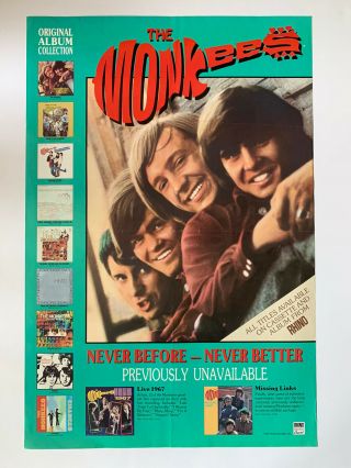 1987 The Monkees Albums Promotional Rock Poster 24” X 36”