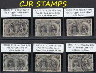 Rhodesia 1910 Double Head 2d Group Of 6 Plated Rsc Classifications - Fine