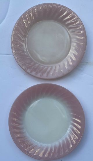 Anchor Hocking Glass Fire King " Pink Swirl " Vintage Pair Dinner Plates