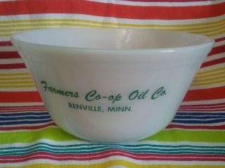 Vintage White Glass Pyrex Mixing Bowl Green Advertising Letters Rare 4 " H 8 " W
