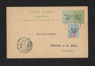 Sarawak 1c Postal Card Cover Uprated Use From Kuching To Germany 1903