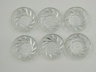 Set Of 6 Cut Glass Round Swirl Diamond Pattern Butter Pats / Open Salts
