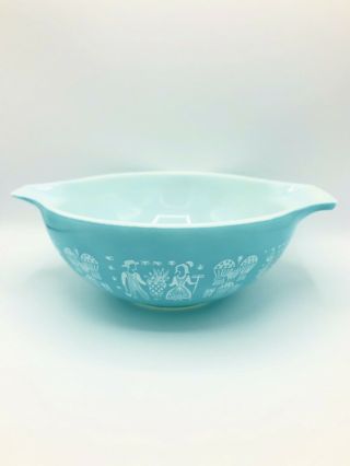 Vtg Pyrex Amish Butterprint Cinderella Mixing Bowl Turquoise Aqua Blue 444 4 Qt