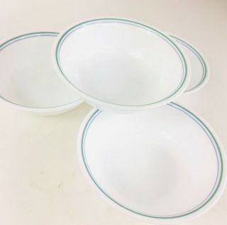 4 Corelle Country Cottage Cereal Bowls 6 1/4 " Blue Green Stripes Bands Corning