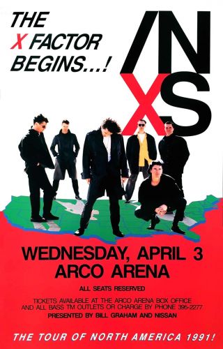 Inxs Poster X Factor North American Tour Arco Arena Sacramento 1991 Nm