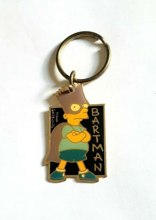 Vintage 1990 The Simpsons Metal Keychain 2 - Bartman Bart Tv Series Promo