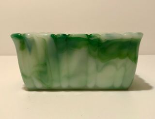 Vintage Akro Agate Green Marble Slag Glass Flower Planter Depression Wv