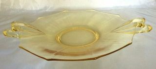Fostoria Fairfax Topaz 2375 9.  5 Yellow Glass Serving Plate 2 Bow Handles Vintage